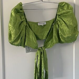 NWT Ronny Kobo Collection Green Ruched Tie-Front Blouse
